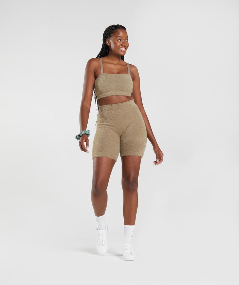 Women's Gymshark Whitney Eyelash Knit Shorts Khaki | NZ 5DMFIE